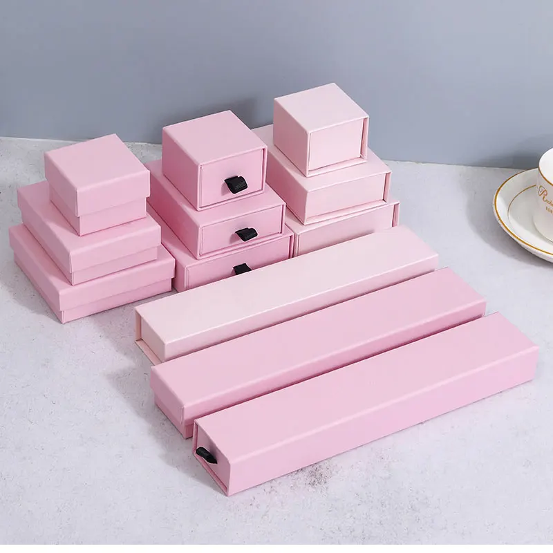 Drawer Jewelry Box Jewellery Packaging Box Pink Earrings Paper Gift Packing Box