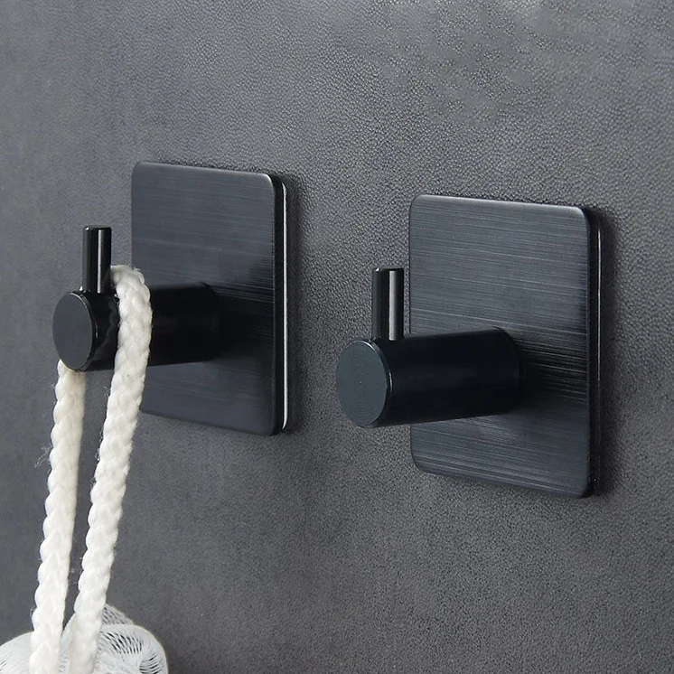 HOT Gold black colorful aluminum no drill removable traceless self adhesive hook 4pack 3M sticker hanger Wall strong hook