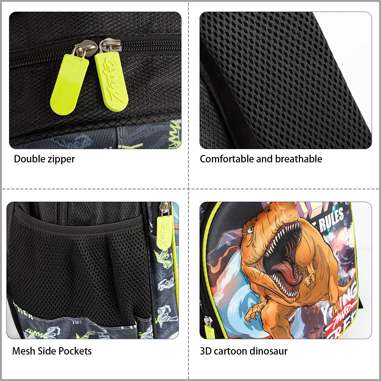 3D Dinosaur Black Sac Scolaire Children Kids School Backpack Scool Bag Boy