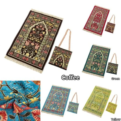 Luxury Arabic Ramadan Islamic Madina Foldable Travel Portable Pocket Muslim Prayer Rug Mat With Bag Muslim
