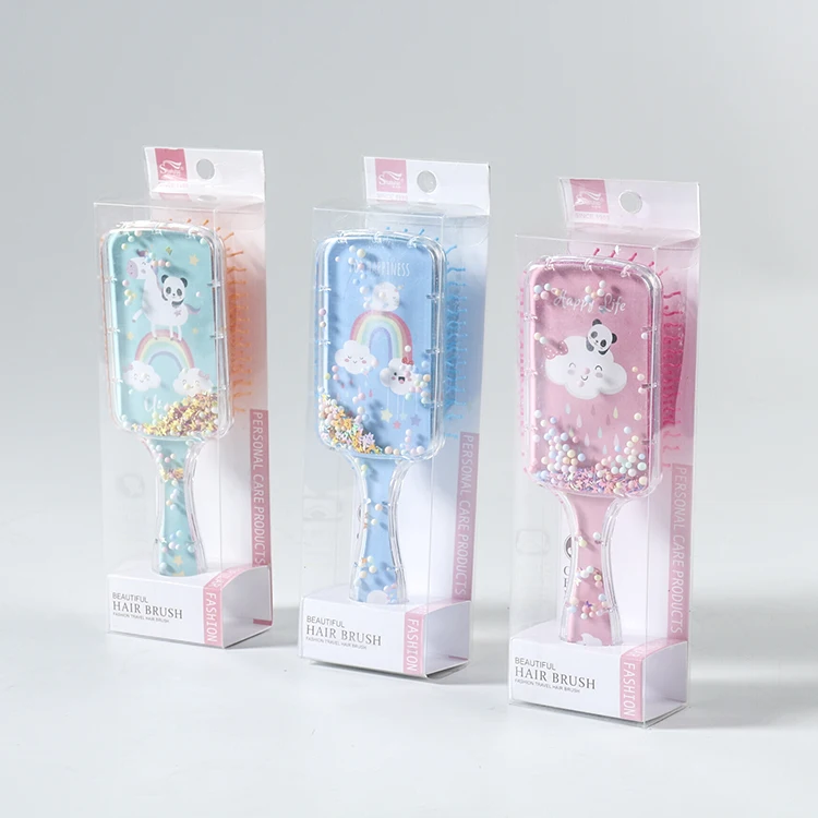 Custom plastic children hair brush wholesale cute nylon brush glitter hairbrush kids massage plastic hair brushes for girls