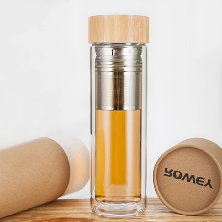 Горячий и холодный Рассыпной Чай infuser стеклянная бутылка для воды с бамбуковой