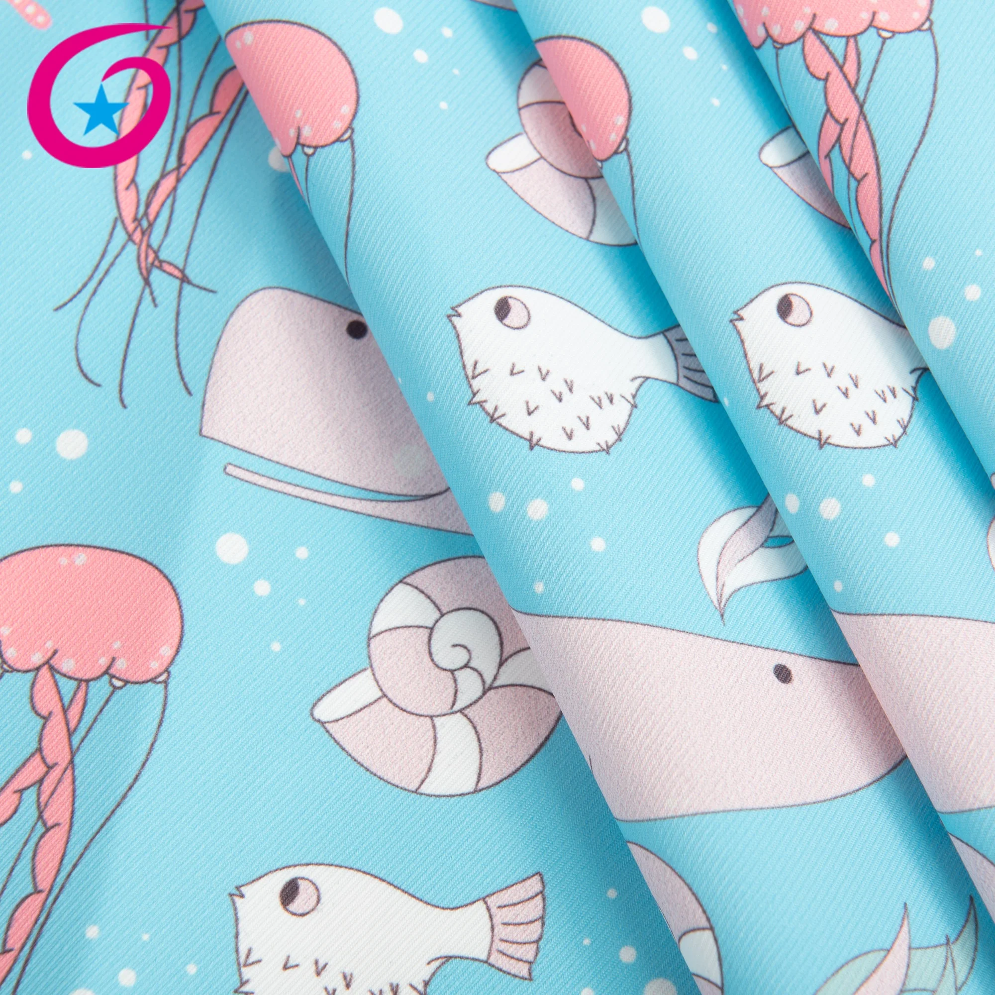 Custom printing service 100% polyester marine fishes pattern digital printing canvas fabric for bags