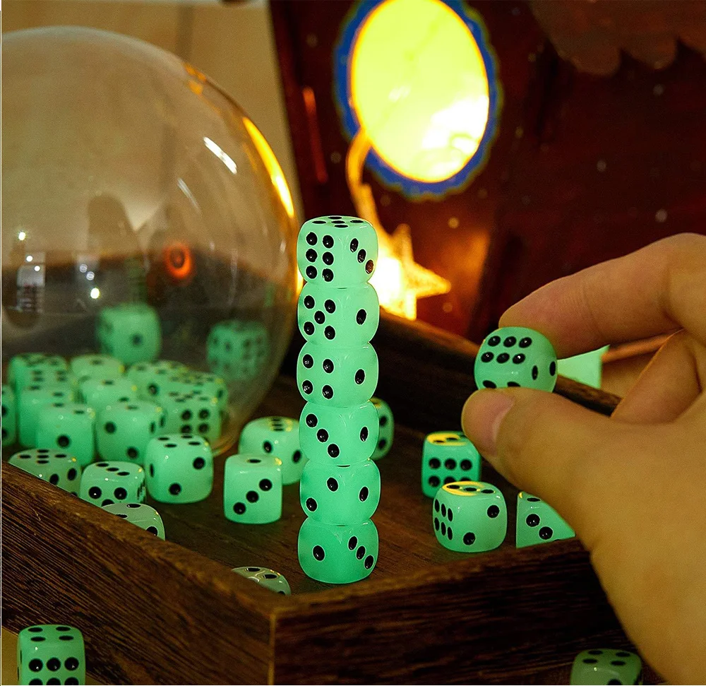 AYPC Wholesale Funny Acrylic 16MM 6 sides black spot 1Dices in 1Pair Adult Couple Game Glow in the Dark Sexy Luminous Dice Game