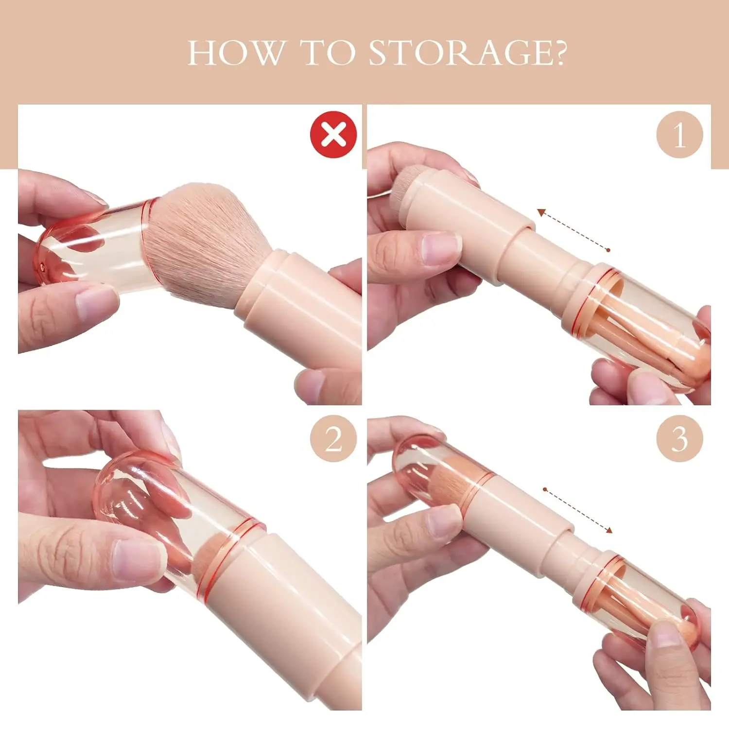 4 in 1 Mini Cute Makeup Brush Retractable Professional Foundation Blending for Women Facial Cosmetics Makeup Brush Set