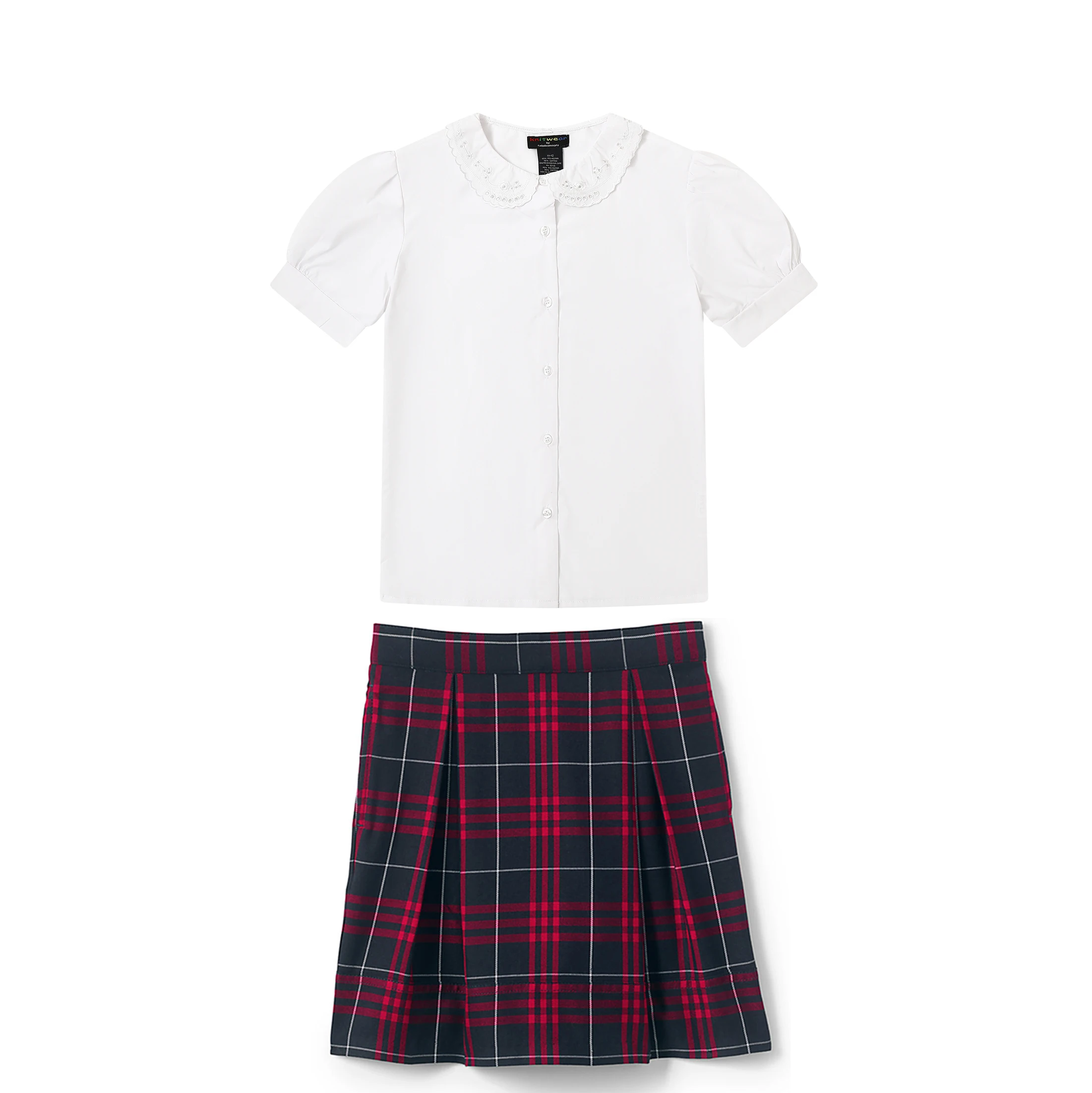 School Clothes Wear Student Uniform Girls White Blouse Skirt Dress Short Sleeved Red Plaid Skirt Set Middle School Uniform Set