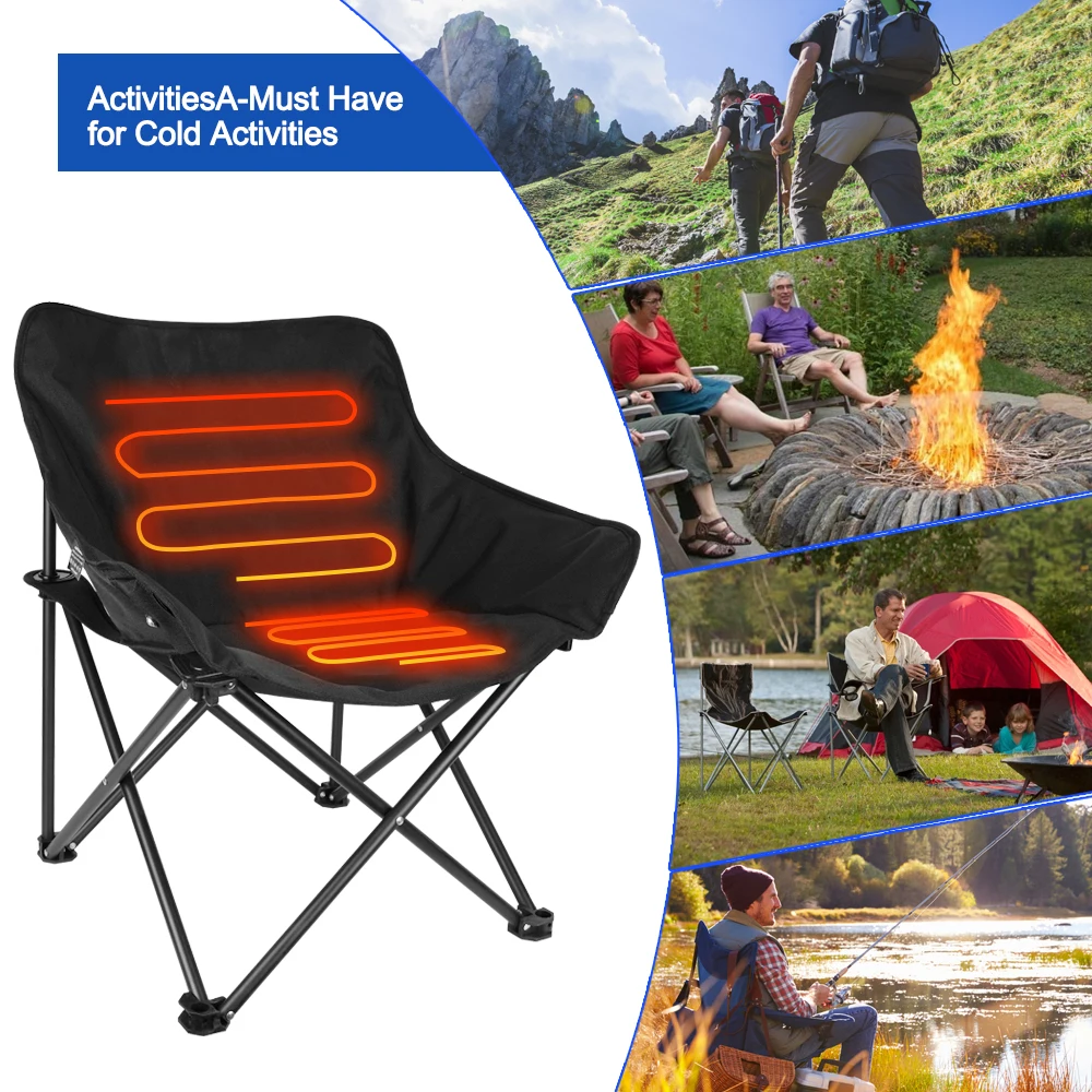 Outdoor Furniture Lightweight Foldable Fishing Chair Rechargeable Battery Electric Heating Camping Chairs