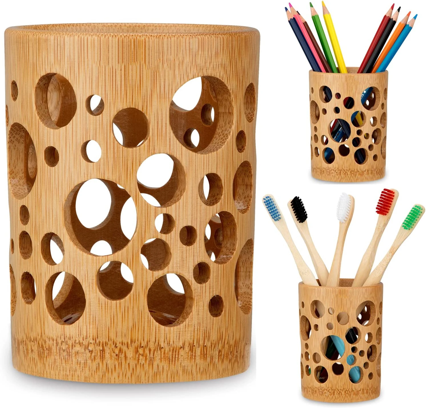 Naturals  Bamboo Toothbrush Holder Wood Toothbrush Holder for Bathrooms Bamboo Bathroom Toothbrush Cups Accessories