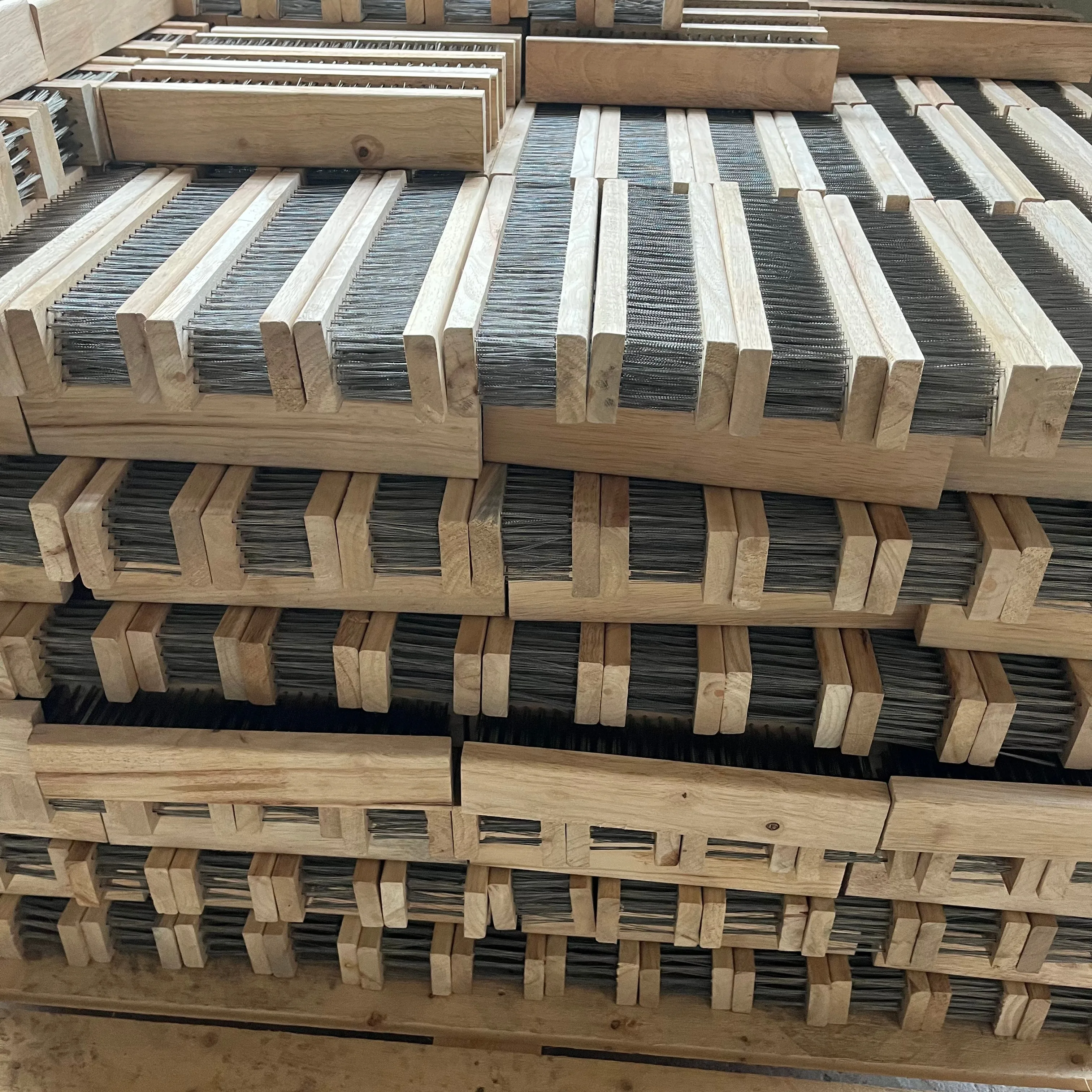 Floor Cleaning Brush with Stainless Steel Wire, Long Handle Outdoor Broom for Concrete, Moss, Stone Surfaces