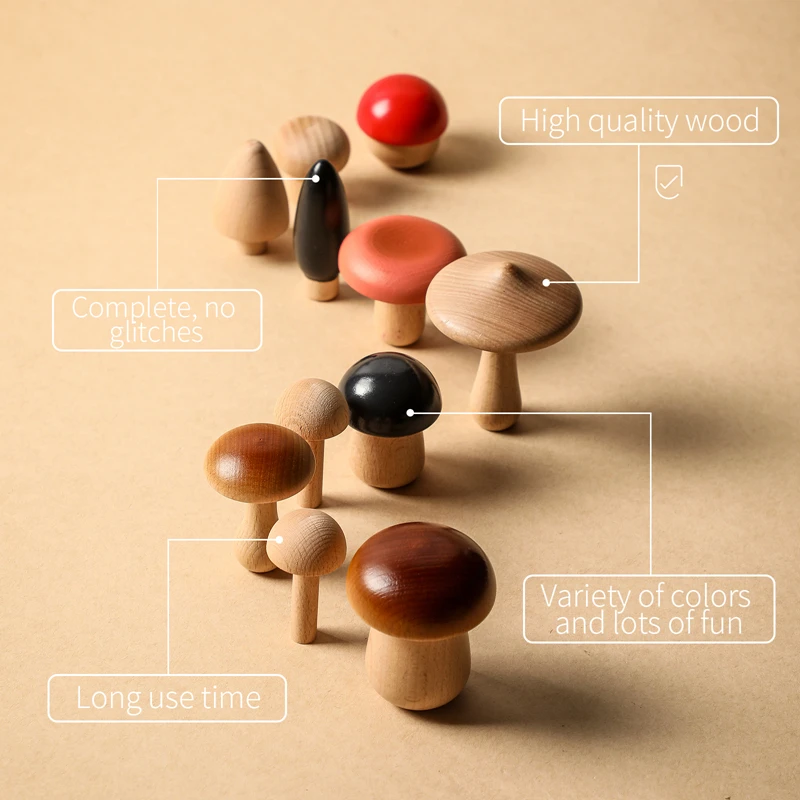 Hot Selling Baby Teethers Wooden Mushroom Set Puzzle Toys for Newborn Beech Wood PVC Baby Gift in Animals Shape Box Packing