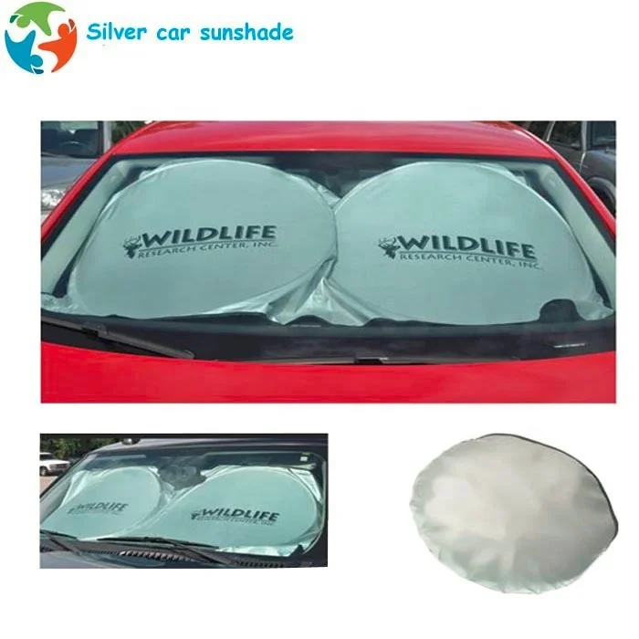 Double circle pop-up advertising custom silver polyester car sunshade