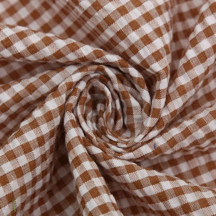 Factory directly support fashion polyester cotton blend fabric woven plaid check fabric shirt cloth seersucker  fabric