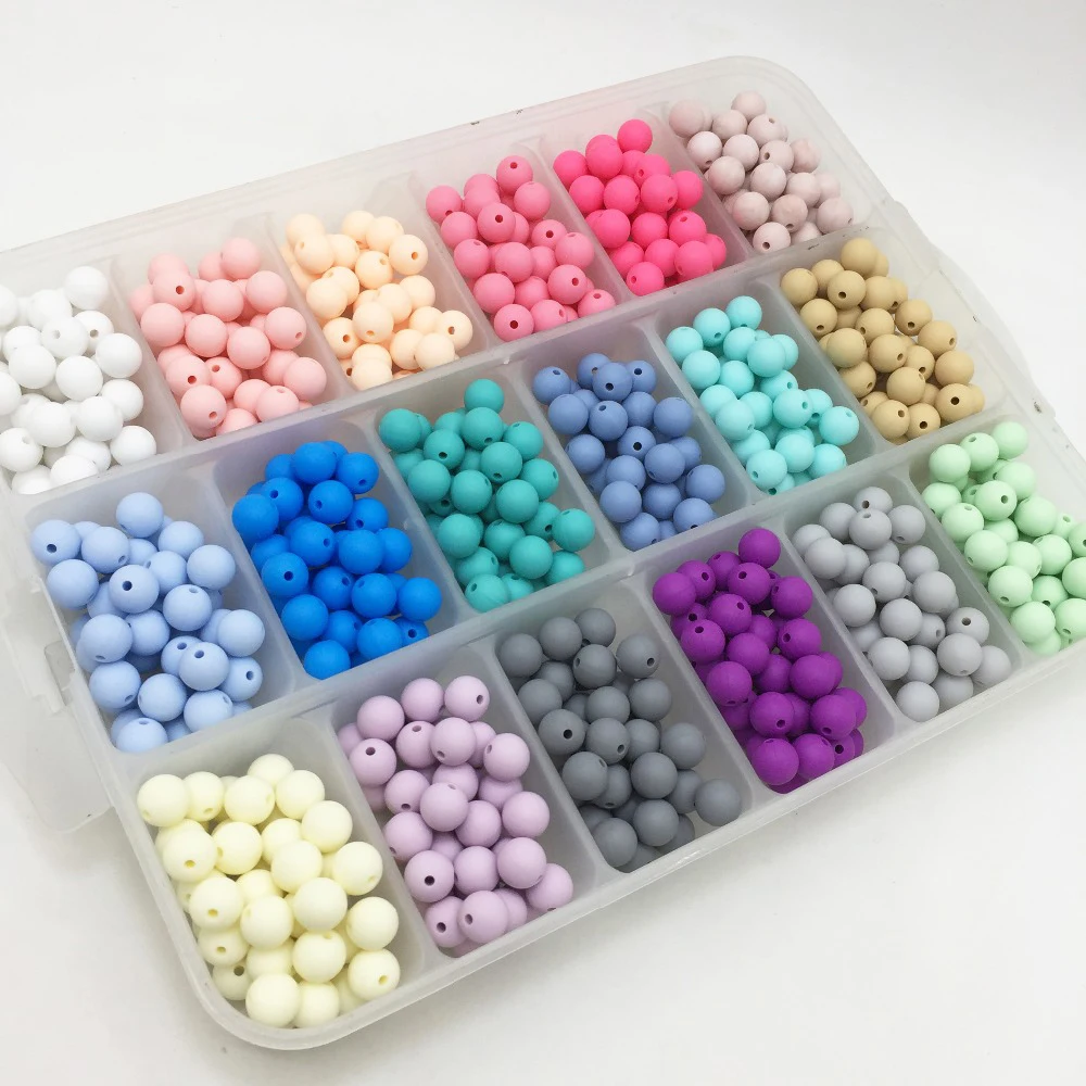 Custom Wholesale Mixed Color Bulk Bpa Free Round 12mm 15 mm Food Grade Teething Silicone Letter Baby Beads Teether Loose Beads