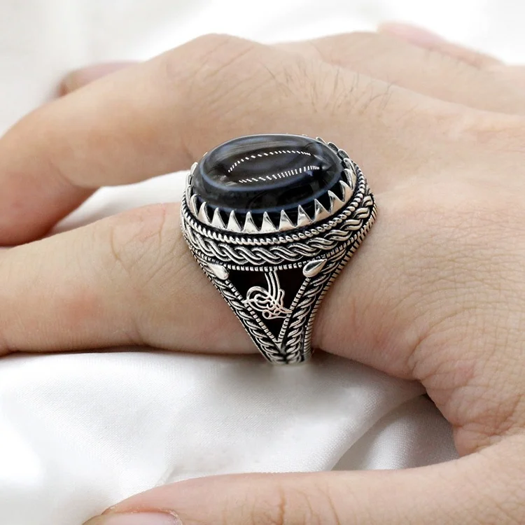 men fashion black platinum plated turkish jewelry ring custom hip hop 925 sterling silver enamel engagement rings