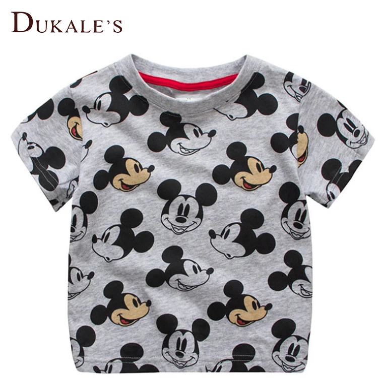 футболка с круглым вырезом и короткими рукавами для мальчиков, средней длины, серого цвета, с рисунком Микки Мауса