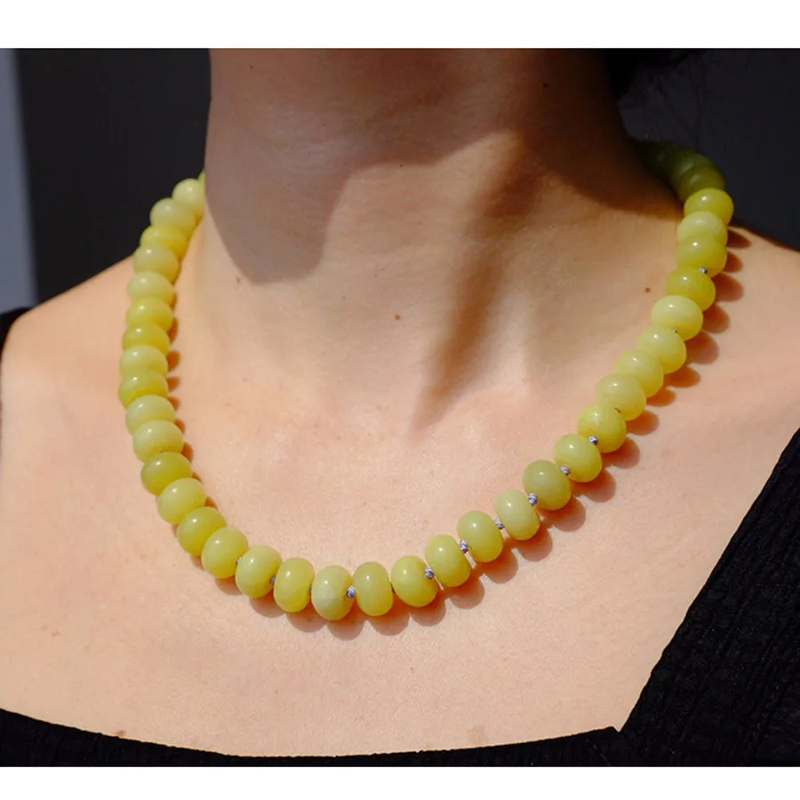 Woying Summer Jewelry Green Natural Stone Pendant Necklace fashion beaded necklace