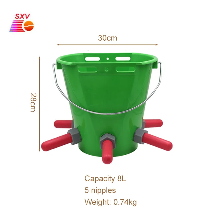 Farm Animal Feeding 8 L Cattle Nipple Milk Feeder Plastic Hanging Calf Lamb Milk Feeder Bucket