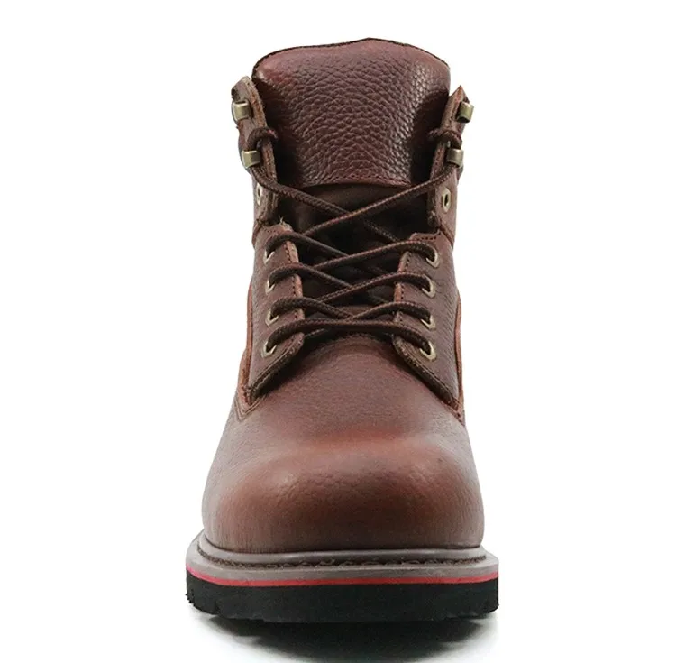 Brown genuine leather goodyear work boots shoes for construction