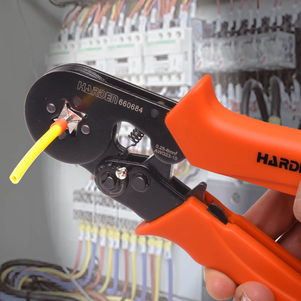 Harden 0.25-6MM Adjusting Ratcheting Square Ferrule Wire Cable Crimper Plier Crimping Crimp Tool AWG23-10 crimping plier