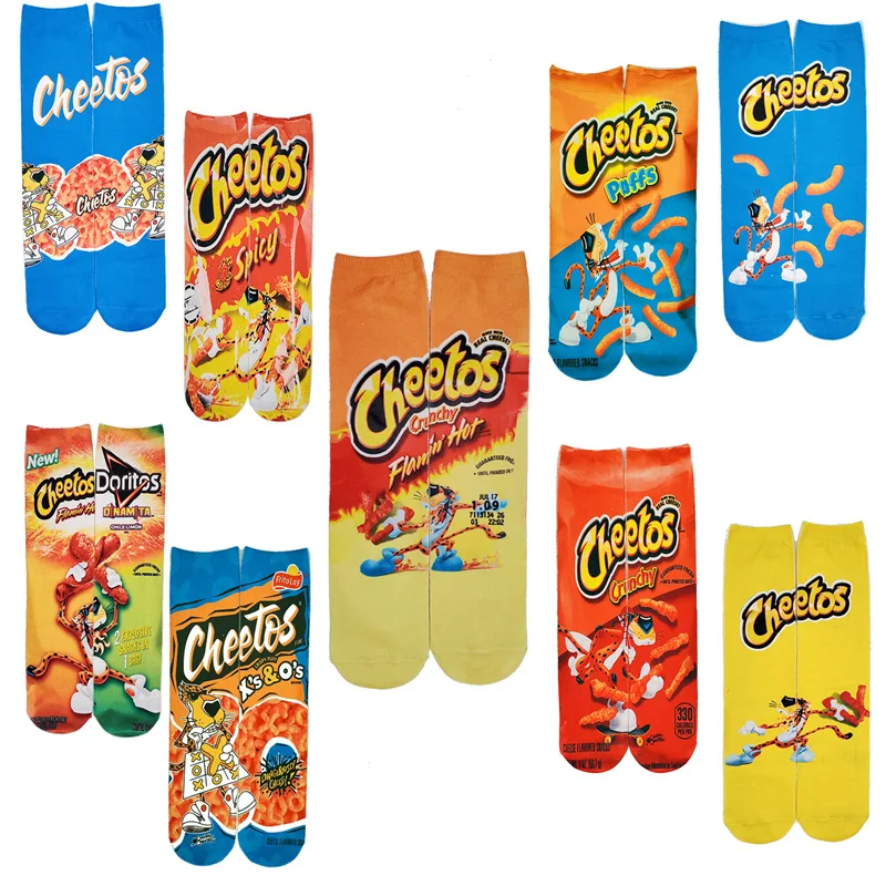 Wholesale Skittles Cheetos Potato Chips Puffed Food Tube Long Stockings 3d Thermal Transfer Printed Socks