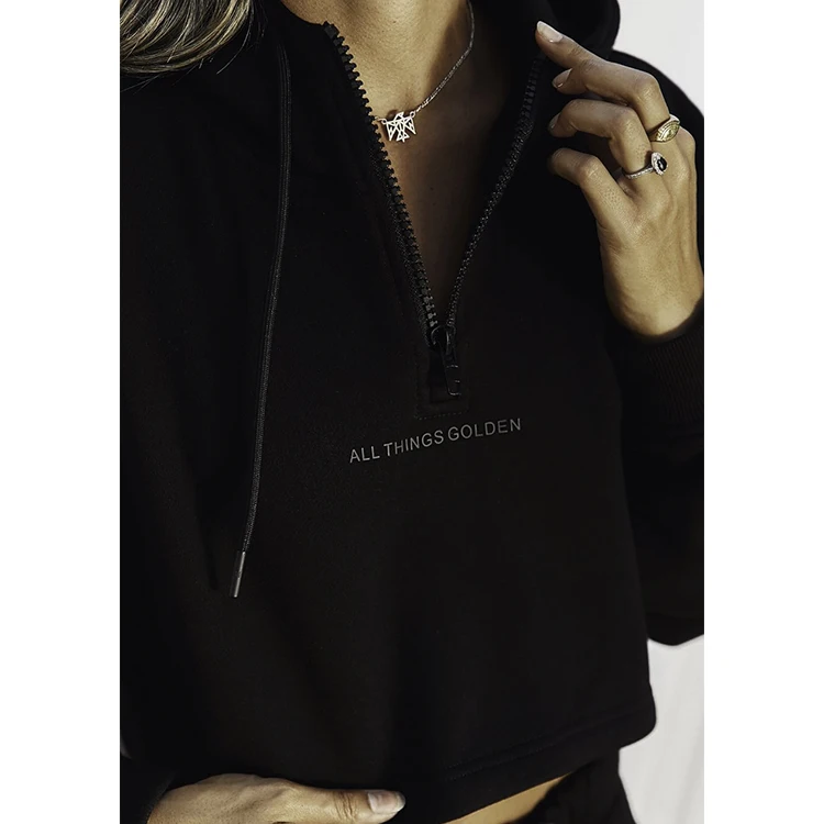 Оптовая продажа индивидуальный осенний укороченный топ толстовка хлопковый мешковатый с открытыми плечами черный женский Топ длинным рукавом укороченные толстовки