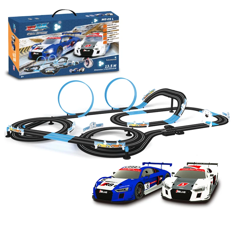 wholesale Interactive High Speed Gift Electric Race Track 360° Degrees Loop Rolling Diy Puzzle Plastic Slot Car Racer Track Toy