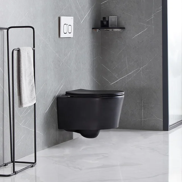 ANBI Rimless Matt Color Wall Mounted P Trap Hanging Black Inodoro Toilet