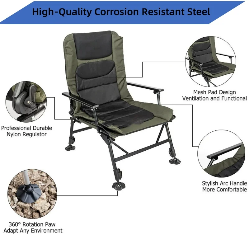 High Quality Folding Carp Fishing Chair Comfortable with Foot Rest Attachment for Summer and Winter Outdoor Use for Camping