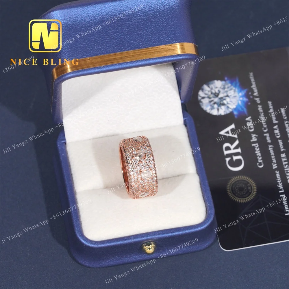 NEW ARRIVAL Affordable Fancy Shape Band Ring Emerald Moissanite Championship Ring 925 rings for men hip hop Fine Jewelry