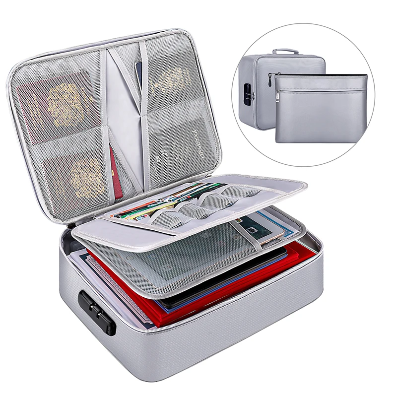 Dust-proof Silicone Coated Fiberglass File Cash Passport Legal Documents Storage Bag Fireproof Money Document Organizer Bags