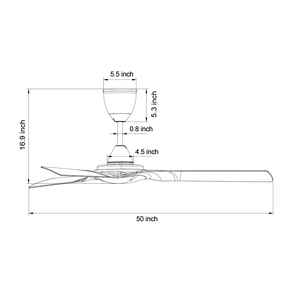 Nordic Modern 52 Inch Black Abs 3 Blade Electric Ac Remote Control Waterproof Ip44 Outdoor Ceiling Fan