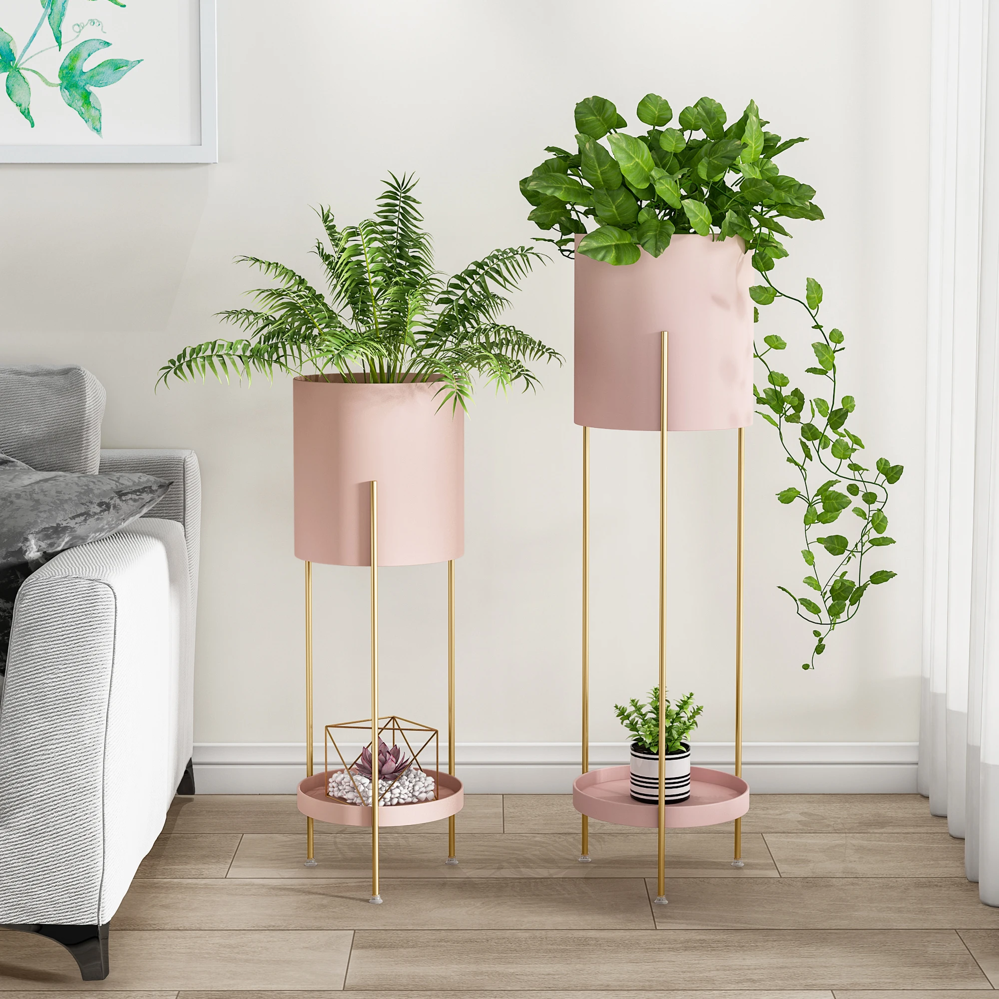 Plant Stand House Home Decor Modern Mid Century Display Holder Rack Indoor Flower Pot Plant Stand Metal Gold