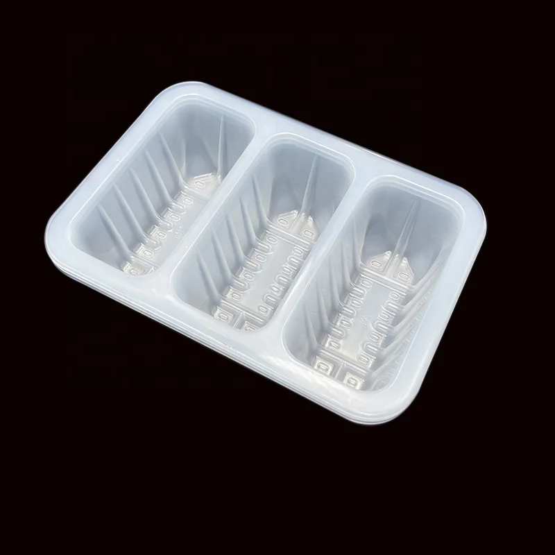 Таможня RPP пластиковый замороженный упаковывая поднос на вынос microwaveable ясный гамбургер тофу 3 отсека одноразовый контейнер для еды