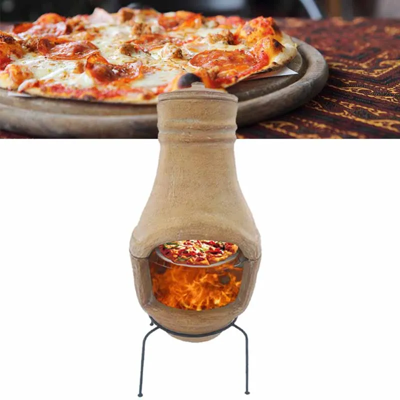 Hot Selling Outdoor Garden Wood Burning Wood Fired Clay Chiminea Pizza Oven (1600526072441)