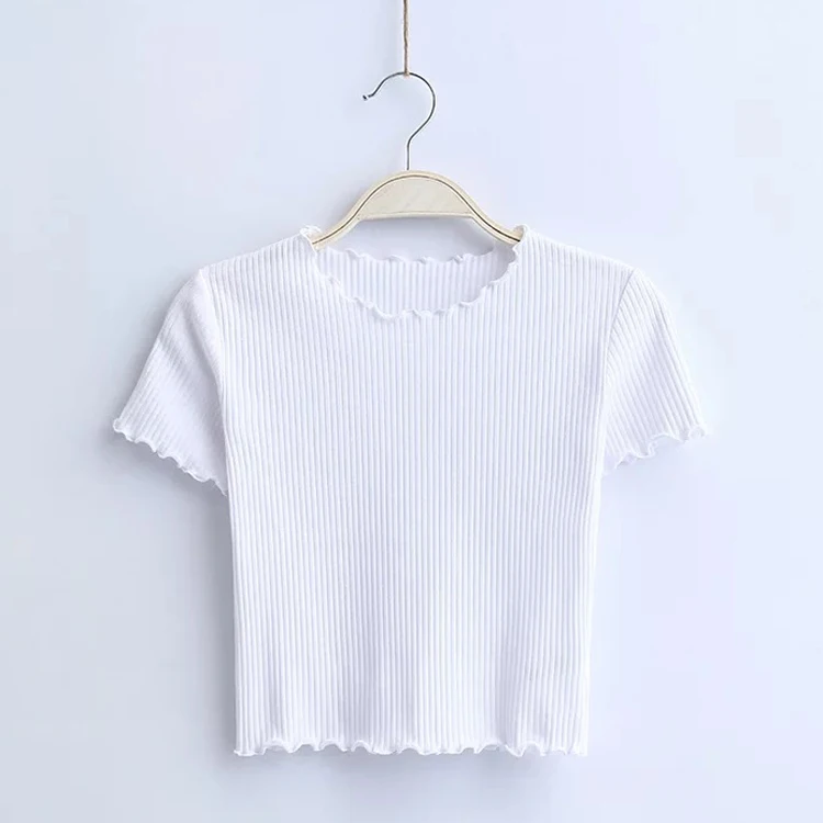 Оптовая продажа, дешевая женская одежда без рисунка, хлопковые короткие топы для подростков