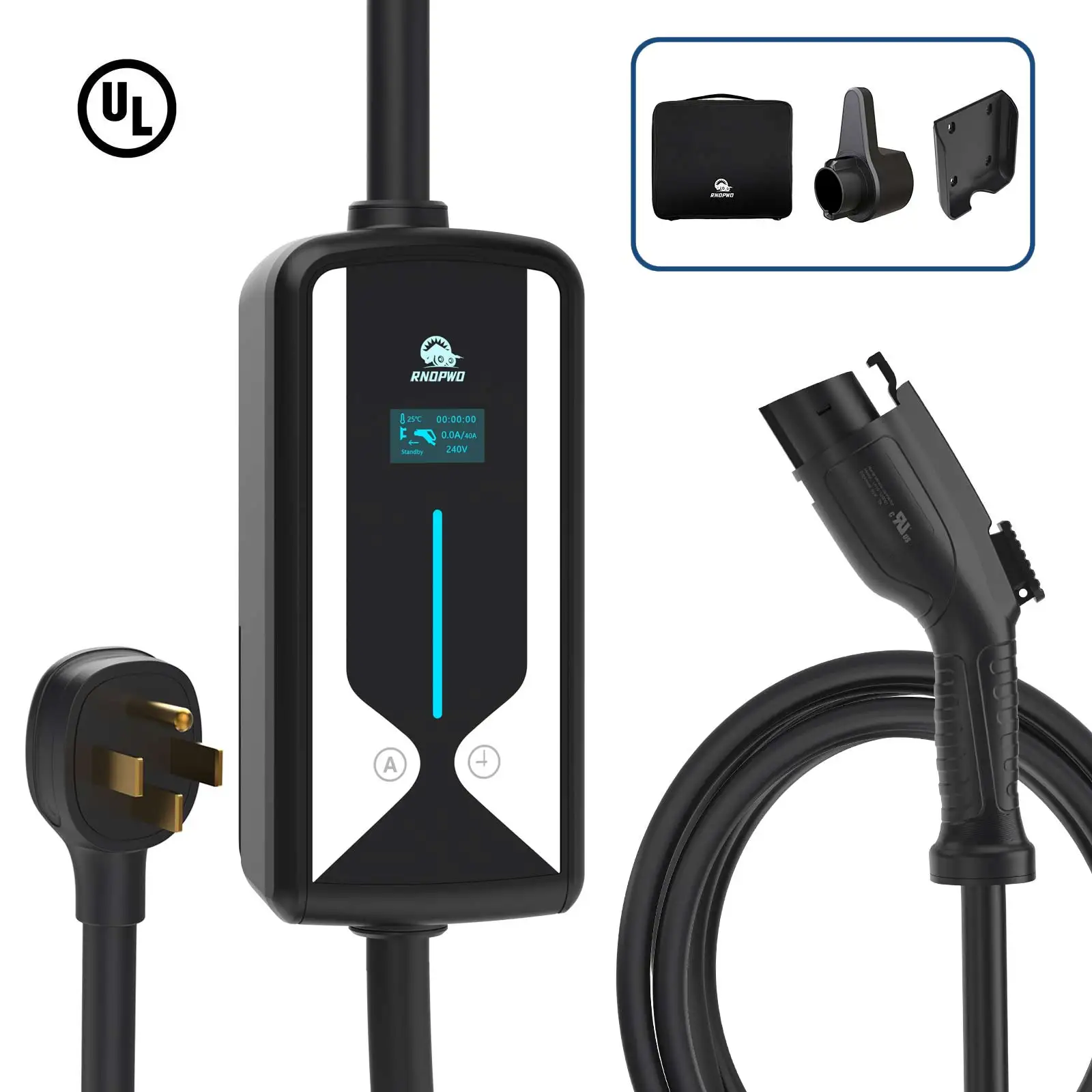 UL CE Iec62196 Type1 Single Phase Adjustable Current Wallbox EV Charger 9.6KW 40A Electric Vehicle Car Charger For Outside