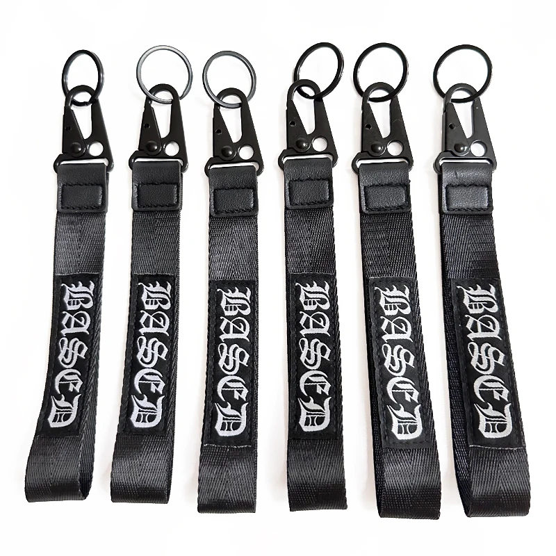 Personalized Packaging Black Eagle Hook Carabiner Lanyards Keychain Leather Stitch Wrist Lanyard Custom