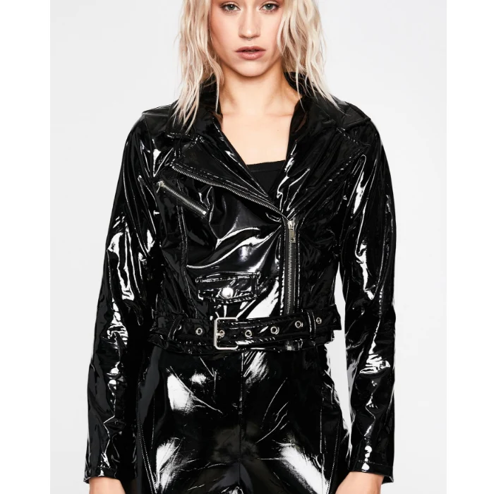 Shining Black Women Leather Jackets Streetwear Motorcycle Jacket Sexy Punk Jacket for Women