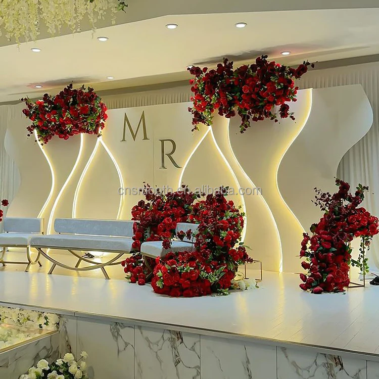 SMOOTH Popular Wedding Stage Backdrop Led Lights PVC Flower Backdrop Event Decoration Acrylic Stage Backdrop For Birthday Party
