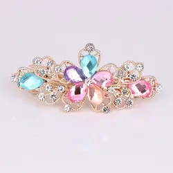 Золотая заколка-пряжка для хвоста, блестящие Кристальные прочные пружины, заколка для волос со стразами, двойной цветочный зажим для волос