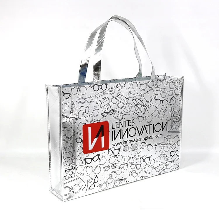 Custom Logo Printing Luxury Gold Metallic Gift Laser Non Woven Bag Reusable Tote Shopping Bag