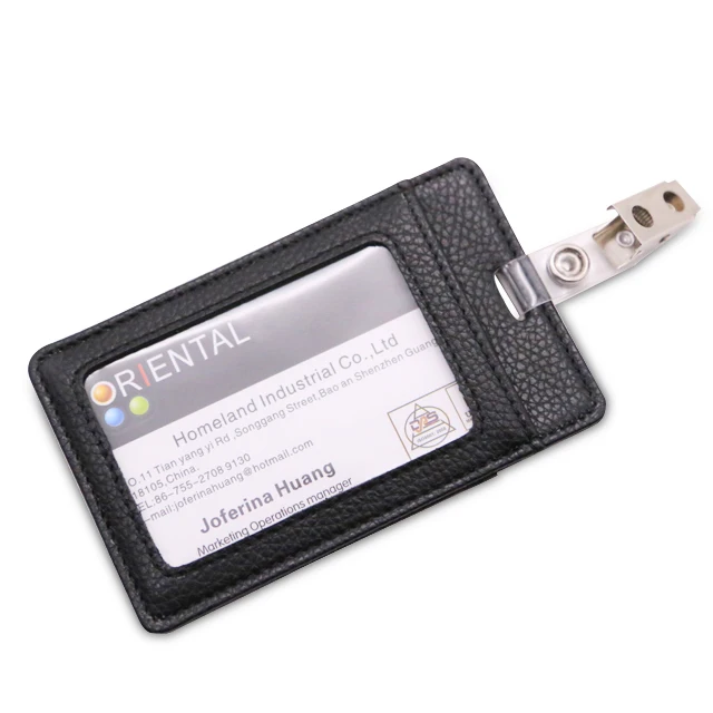 High Performance Wallet Clip PU Card Holder Leather Name Logo Custom ID Badge