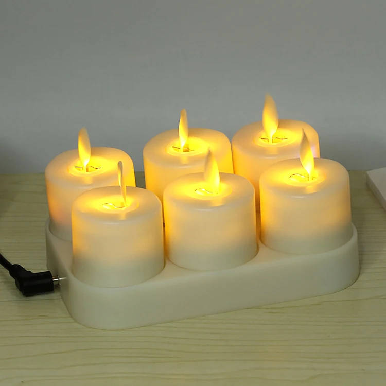 Eco-friendly Rechargeable flickeirng led tealight with remote control flameless USB electronic candle set for Votive Home decor