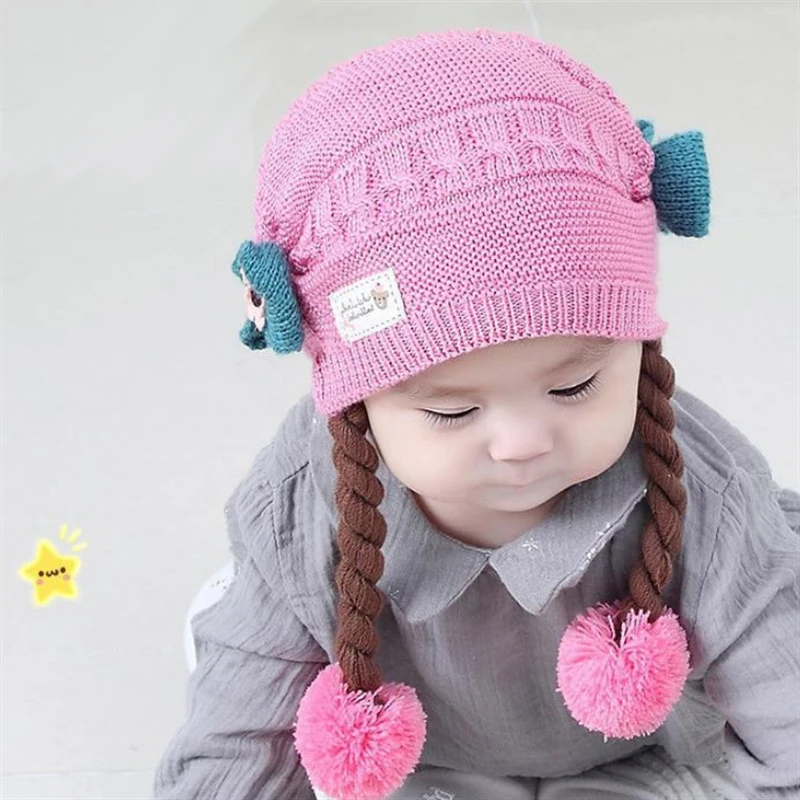 baby girl hat autumn winter 6-24 months baby cute wig woolen hat girl warm hat