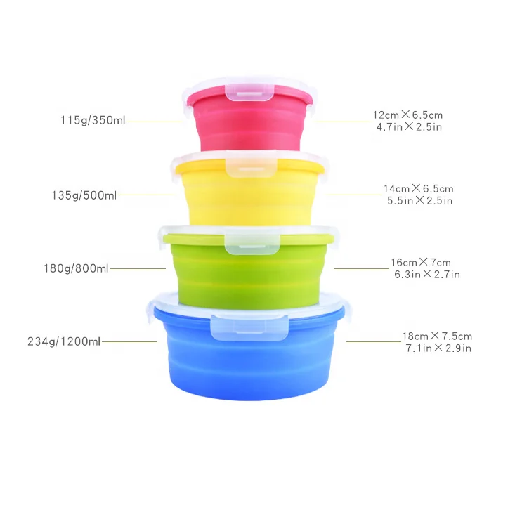 Hot selling BPA Free Microwave Safe  Foldable Round Silicone Food Storage Container, Lunch Box