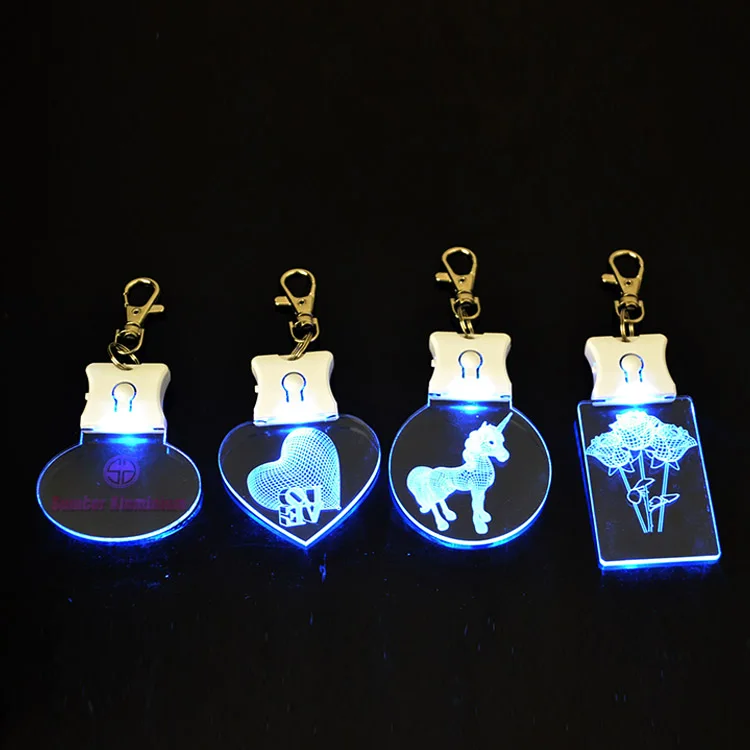 Promotional Gift Customized Laser Engraved LOGO Acrylic Glitter Lanyard LED Keychain