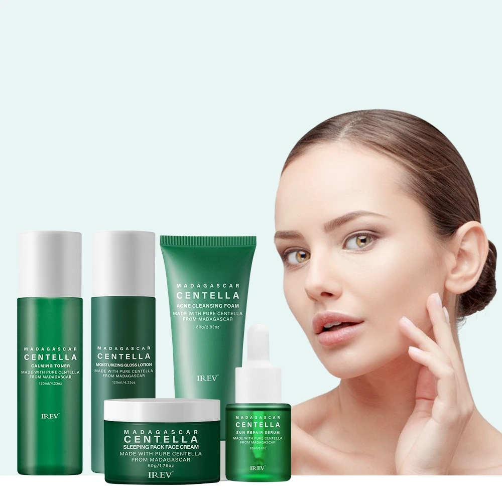 IREV Madagascar Centella Skin Care Set Including 80g Cleansing Foam 120ml Calming Toner 20ml Serum 50g Cream 120ml Lotion