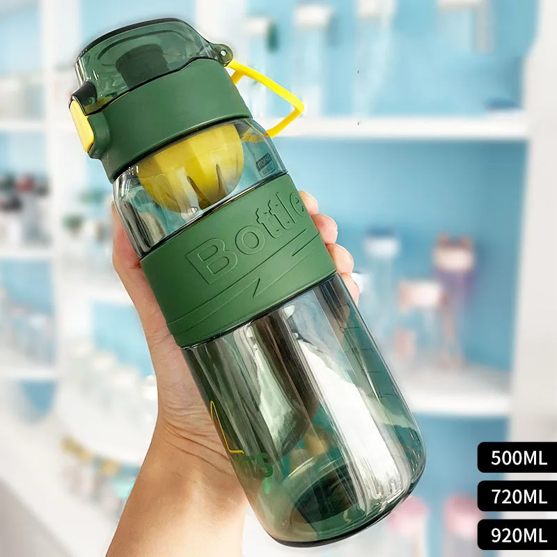 500ml 720ml 900ml PC plastic student drink water bottle with bounce cover and tea strainer large gym sport bottle