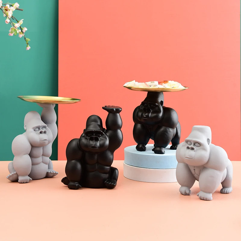 Modern Nordic Black and Grey Orangutan Key Tray Table Top Accessories Luxury Home Decor Statue