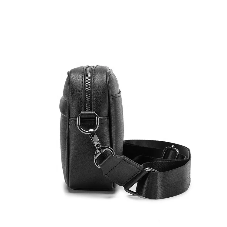 Designer Logo Fashion Black Mens Crossbody Bag Black PU Front Pack Men Cross Body Stylish Shoulder Chest Pouch Sling Bag